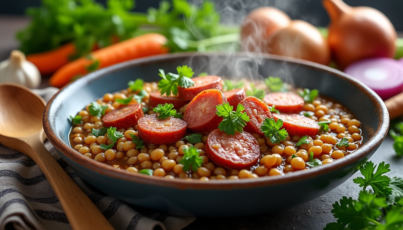 découvrez notre recette rapide et savoureuse de lentilles aux saucisses. en quelques étapes simples, réalisez ce plat réconfortant qui ravira vos papilles en un temps record. parfait pour un dîner délicieux en semaine !